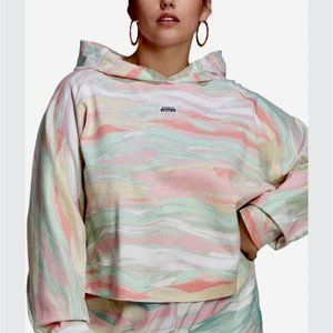 NEW ADIDAS ORIGINALS Womens 1X Plus Cropped Hoodie Multi Color Pastel Pullover